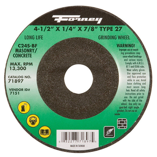 Forney 4-1/2 in. D X 7/8 in. in. X 1/4 in. thick Masonry Grinding Wheel 1 pc
