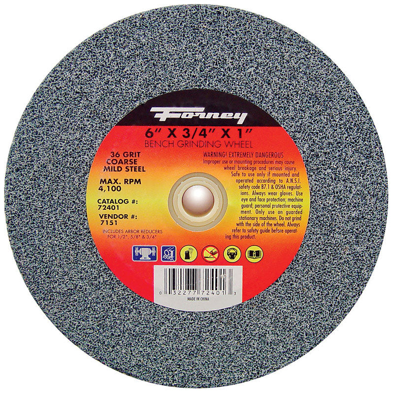 Forney 6 in. D X 1 in. in. X 3/4 in. thick Bench Grinding Wheel 1 pc