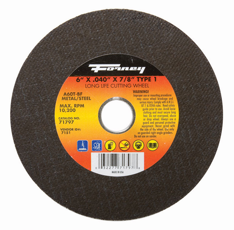 Forney 6 in. D X 7/8 in. X .040 in. thick Aluminum Oxide Metal Cut-Off Wheel 1 pc
