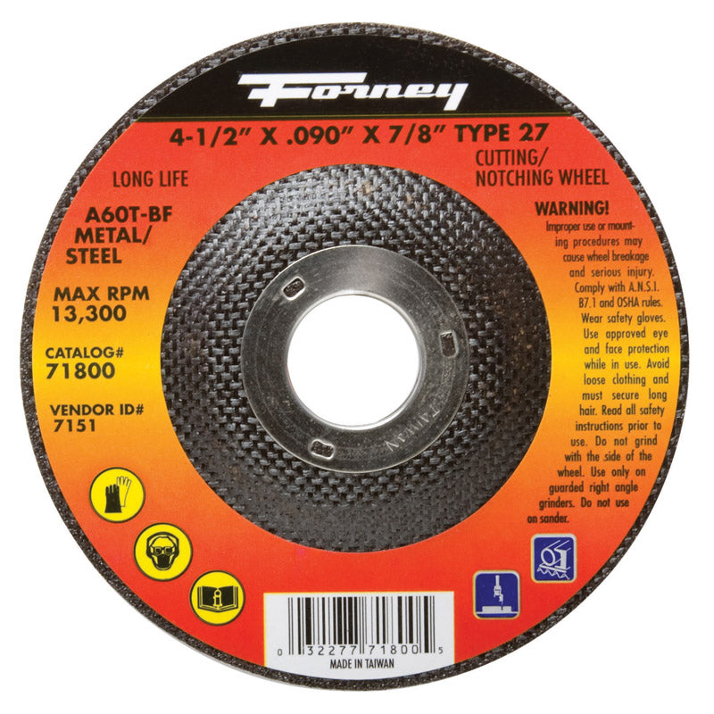 Forney 4-1/2 in. D X 7/8 in. X .090 in. thick Aluminum Oxide Metal Cut-Off Wheel 1 pc