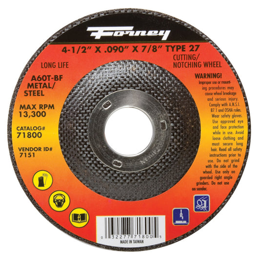 Forney 4-1/2 in. D X 7/8 in. X .090 in. thick Aluminum Oxide Metal Cut-Off Wheel 1 pc