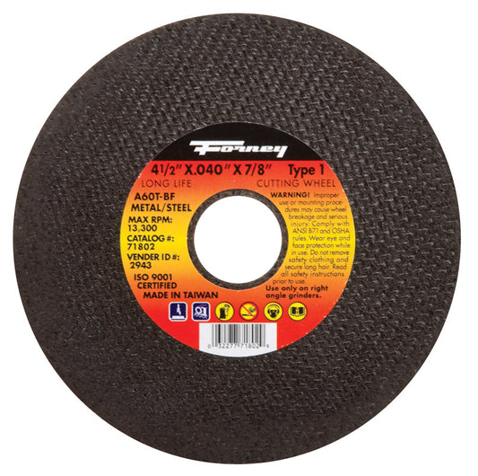 Forney 4-1/2 in. D X 7/8 in. X .040 in. thick Aluminum Oxide Metal Cut-Off Wheel 1 pc
