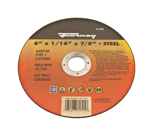 Forney 6 in. D X 7/8 in. X 1/16 in. thick Aluminum Oxide Metal Cut-Off Wheel 1 pc