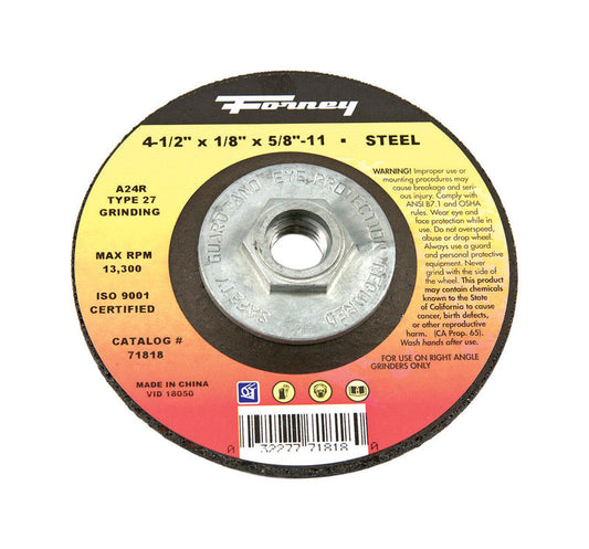 Forney 4-1/2 in. D X 5/8 in. in. X 1/8 in. thick Metal Grinding Wheel 1 pc