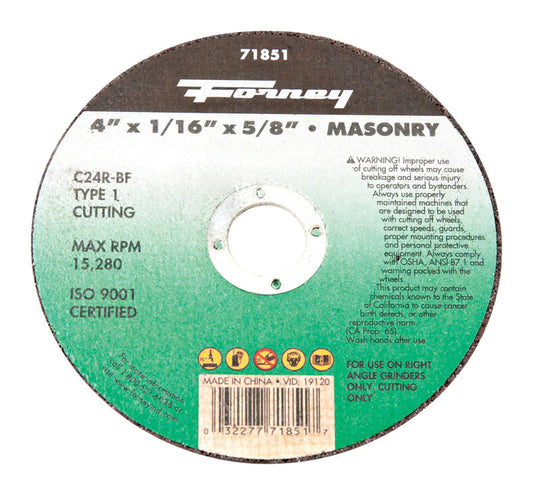 Forney 4 in. D X 5/8 in. X 1/16 in. thick Silicon Carbide Masonry Cutting Wheel 1 pc