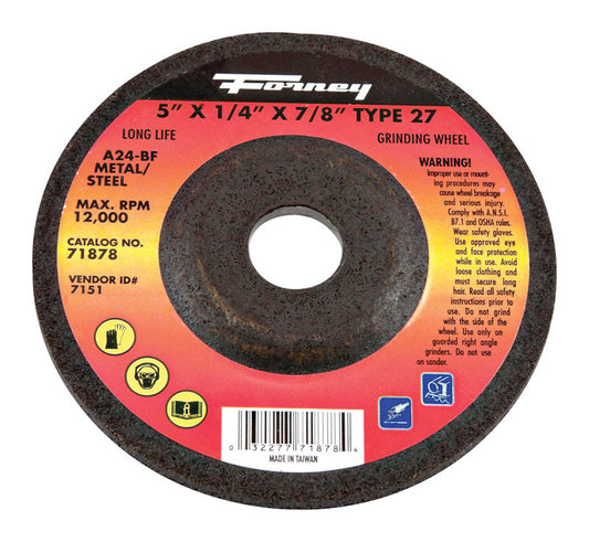 Forney 5 in. D X 7/8 in. X 1/4 in. thick Metal Grinding Wheel 1 pc
