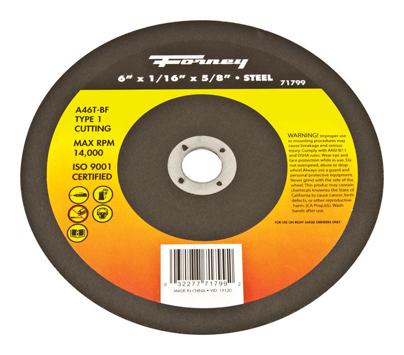 Forney 6 in. D X 5/8 in. X 1/16 in. thick Aluminum Oxide Metal Cut-Off Wheel 1 pc