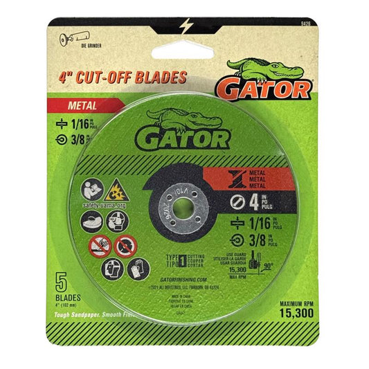 Gator 4 in. D X 3/8 in. X 1/16 in. thick Aluminum Oxide Type 1 Metal Cut-Off Blade 5 pc
