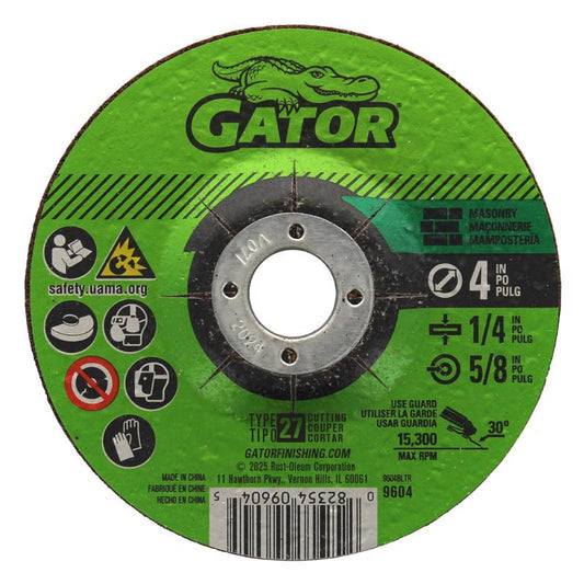 Gator 4 in. D X 5/8 in. X 1/4 in. thick Masonry Grinding Wheel 1 pc