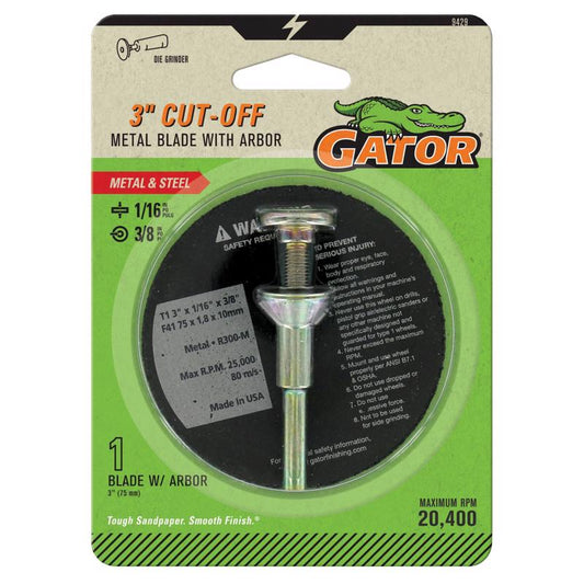 Gator 3 in. D X 3/8 in. X 1/16 in. thick Aluminum Oxide Type 1 Metal Cut-Off Blade 1 pc