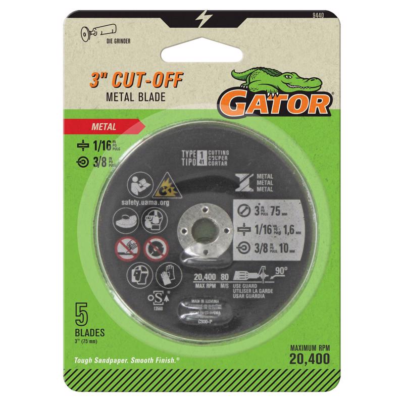 Gator 3 in. D X 3/8 in. X 1/16 in. thick Aluminum Oxide Type 1 Metal Cut-Off Blade 5 pc