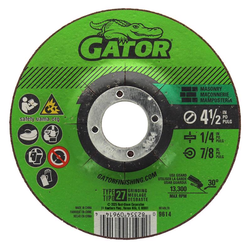 Gator 4-1/2 in. D X 7/8 in. X 1/4 in. thick Masonry Grinding Wheel 1 pc