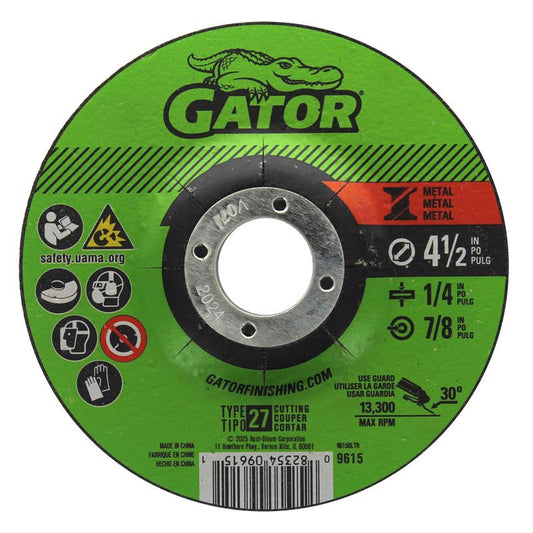Gator 4-1/2 in. D X 7/8 in. X 1/4 in. thick Metal Grinding Wheel 1 pc