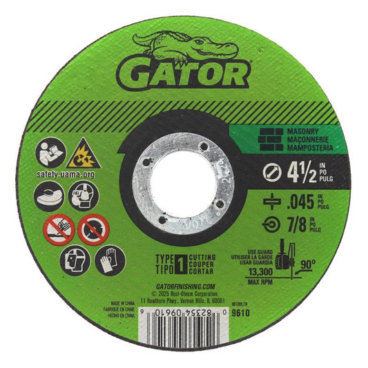 Gator 4-1/2 in. D X 7/8 in. X .045 in. thick Aluminum Oxide Type 1 Masonry Cut-Off Wheel 1 pc