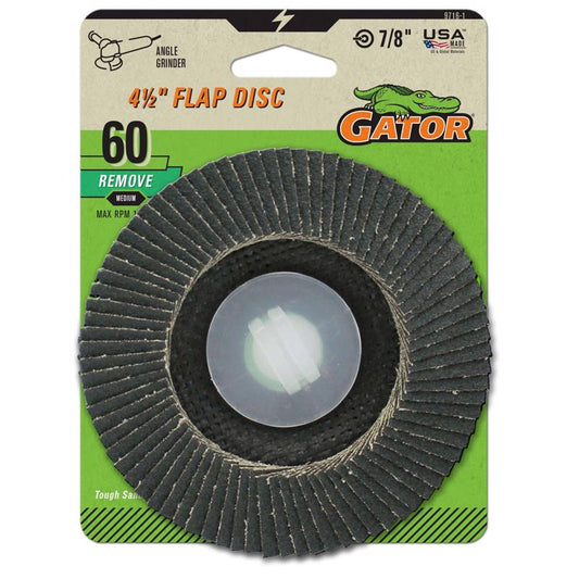 Gator 4-1/2 in. D X 7/8 in. Zirconia Aluminum Oxide Flap Disc 60 Grit 1 pk