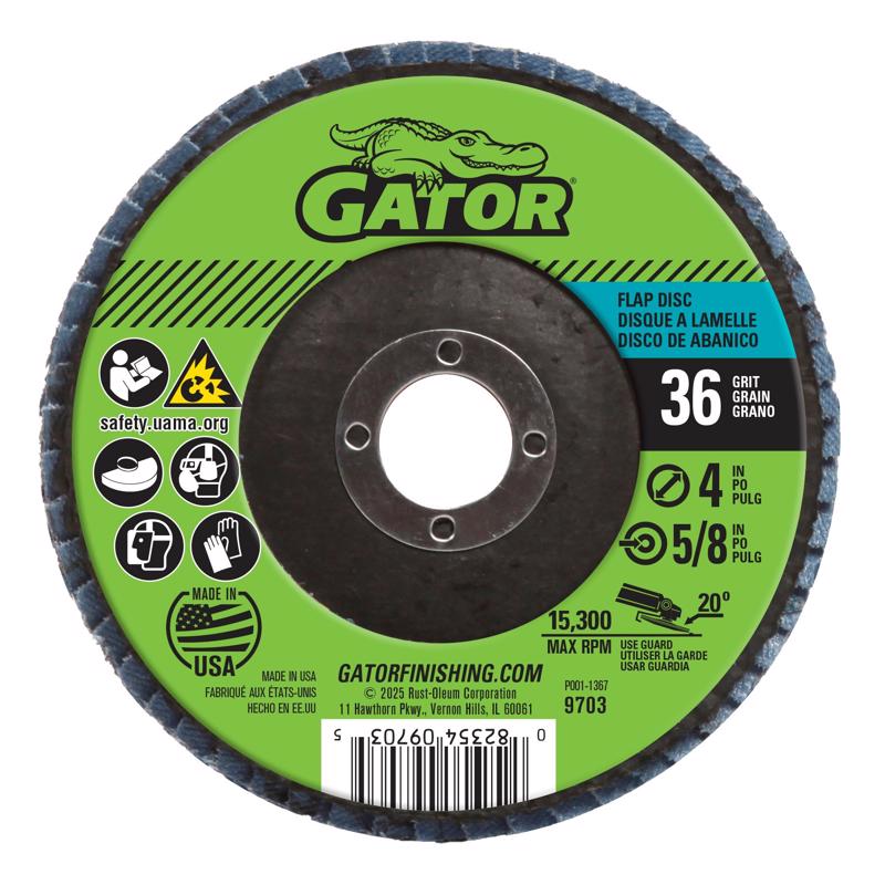 Gator 4 in. D X 5/8 in. Zirconia Aluminum Oxide Flap Disc 36 Grit 1 pk