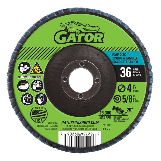 Gator 4 in. D X 5/8 in. Zirconia Aluminum Oxide Flap Disc 36 Grit 1 pk
