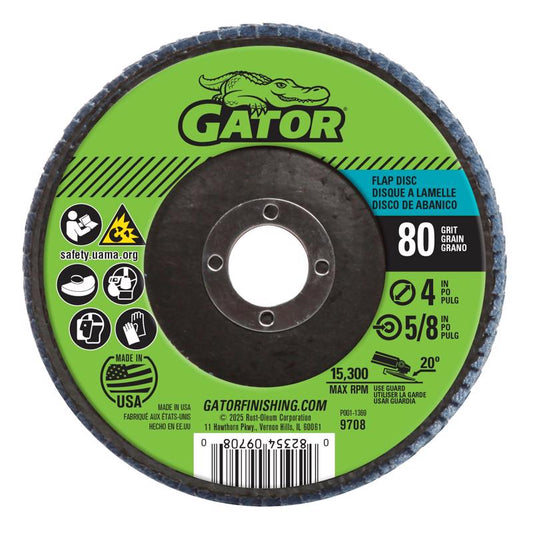Gator 4 in. D X 5/8 in. Zirconia Aluminum Oxide Flap Disc 80 Grit 1 pk