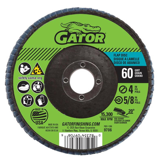 Gator 4 in. D X 5/8 in. Zirconia Aluminum Oxide Flap Disc 60 Grit 1 pk