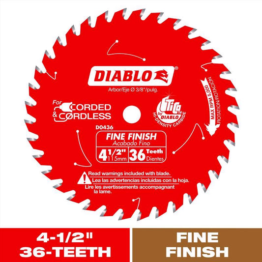 Diablo 4-1/2 in. D X 3/8 in. Fine Finish TiCo Hi-Density Carbide Circular Saw Blade 36 teeth 1 pk