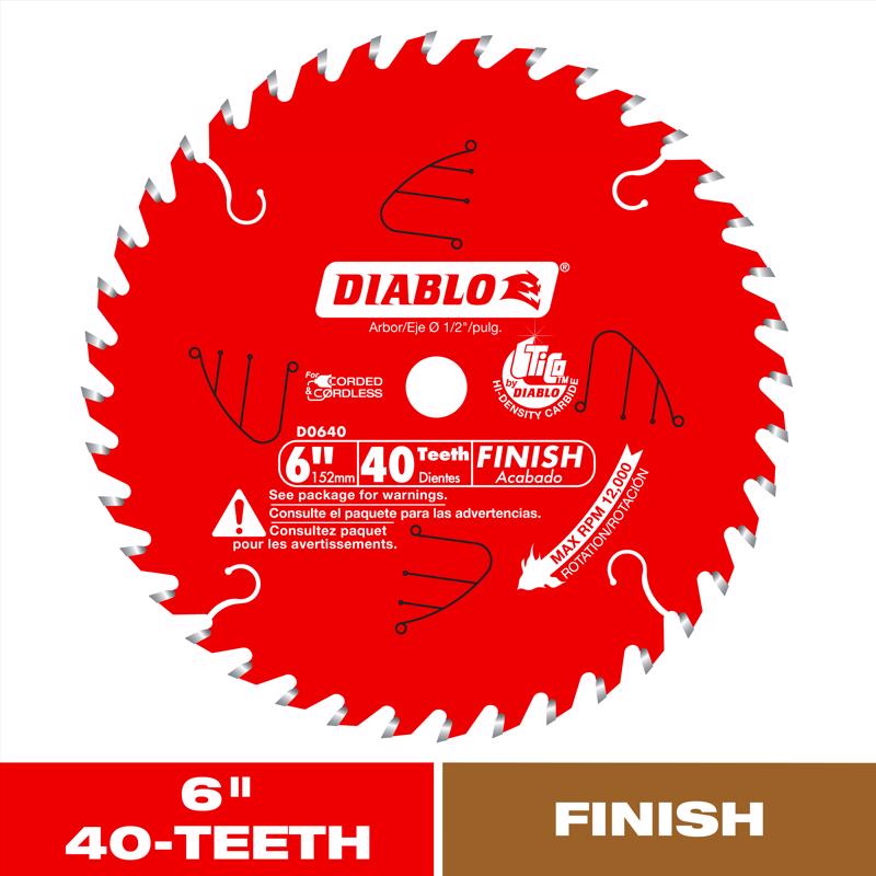 Diablo 6 in. D X 1/2 in. TiCo Hi-Density Carbide Finish Saw Blade 40 teeth 1 pk