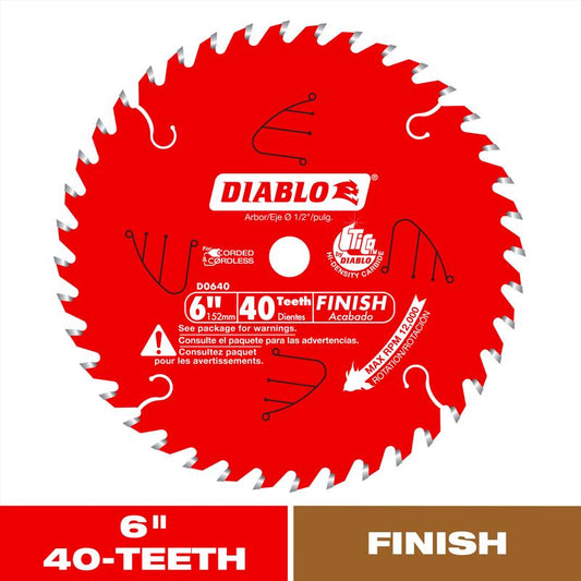 Diablo 6 in. D X 1/2 in. TiCo Hi-Density Carbide Finish Saw Blade 40 teeth 1 pk