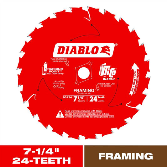 Diablo Tracking Point 7-1/4 in. D X 5/8 in. TiCo Hi-Density Carbide Saw Blade 24 teeth 1 pk
