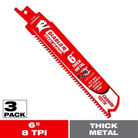 Diablo Steel Demon 6 in. Carbide Tipped Thick Metal Reciprocating Saw Blade 8 TPI 3 pk