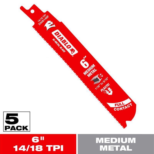 Diablo 6 in. Bi-Metal Medium Metal Reciprocating Saw Blade 14/18 TPI 5 pk