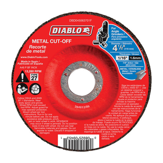 Diablo 4-1/2 in. D X 7/8 in. X 1/16 in. thick Aluminum Oxide Metal Cut-Off Disc 1 pk