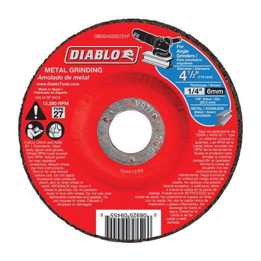 Diablo 4-1/2 in. D X 7/8 in. X 1/4 in. thick Aluminum Oxide Metal Grinding Disc 1 pc