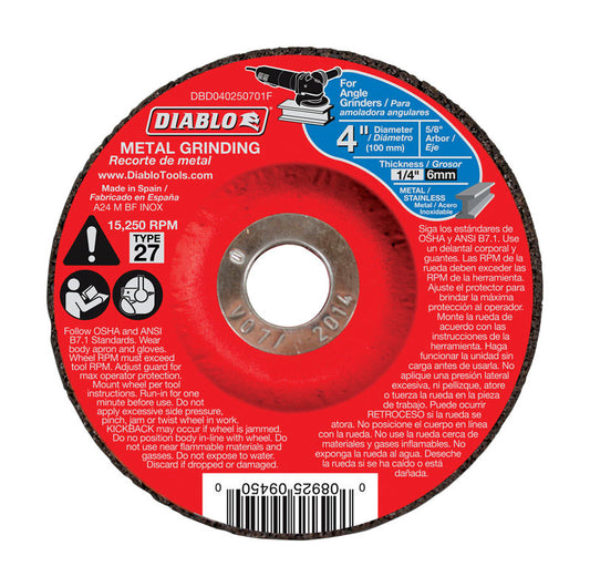 Diablo 4 in. D X 5/8 in. X 1/4 in. thick Aluminum Oxide Metal Grinding Disc 1 pc