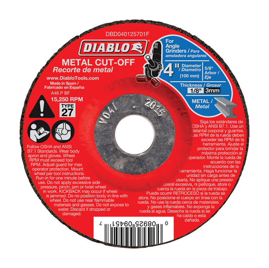 Diablo 4 in. D X 5/8 in. X 1/8 in. thick Aluminum Oxide Metal Cut-Off Disc 1 pk