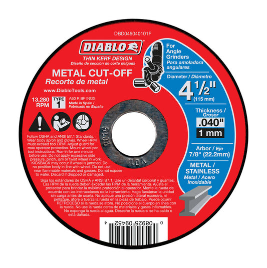 Diablo 4-1/2 in. D X 7/8 in. X 0.04 in. thick Aluminum Oxide Metal Cut-Off Disc 1 pk