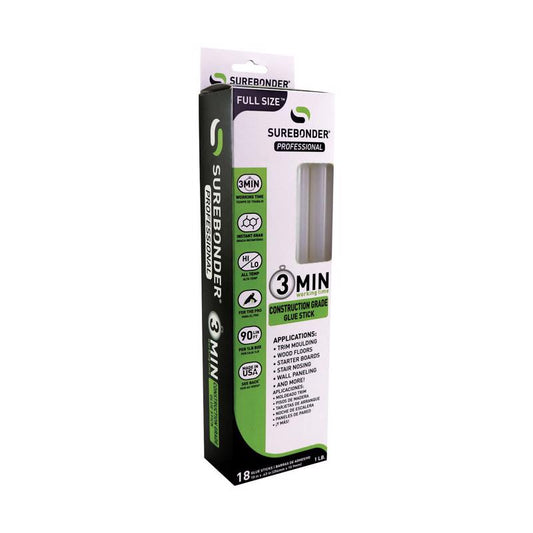 Surebonder .41 in. D X 10 in. L 3 Minute 3 Minute Construction Grade Glue Sticks Clear 18 pk