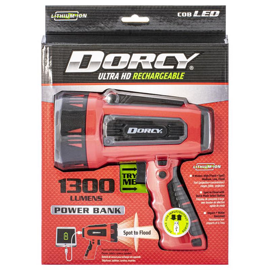 Dorcy 1300 lm Black/Red LED Rechargeable Spotlight + Power Bank 4400 mAh Lithium Ion Battery