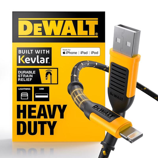 DeWalt Lightning to USB Charge and Sync Cable 10 ft. Black/Yellow