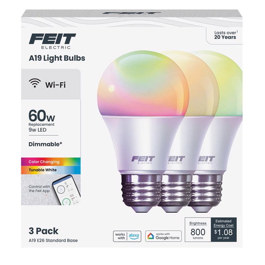 Feit Smart Home A19 E26 (Medium) Smart-Enabled LED Bulb Daylight 60 Watt Equivalence 3 pk