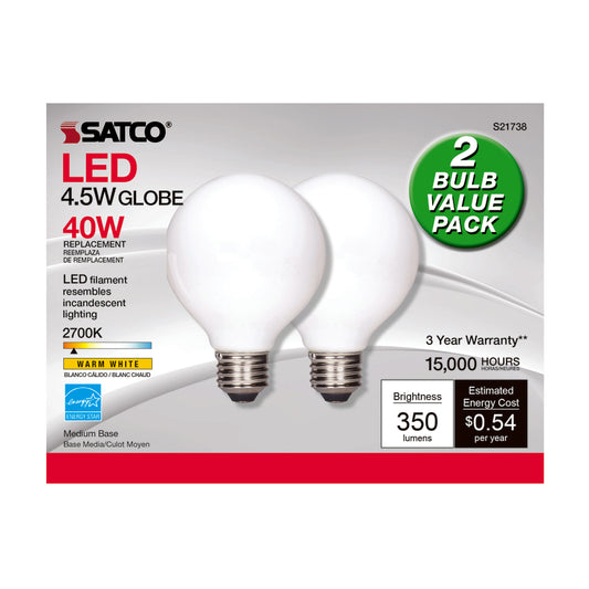 LED G25 E26 WW 40W 2PK