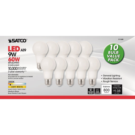 LED A19 E26 SW 60W 10PK