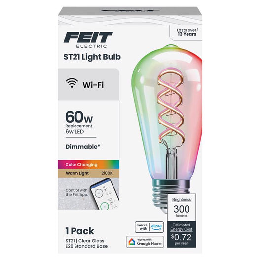 Feit Smart Home ST21 E26 (Medium) Smart-Enabled LED Bulb Amber 60 Watt Equivalence 1 pk