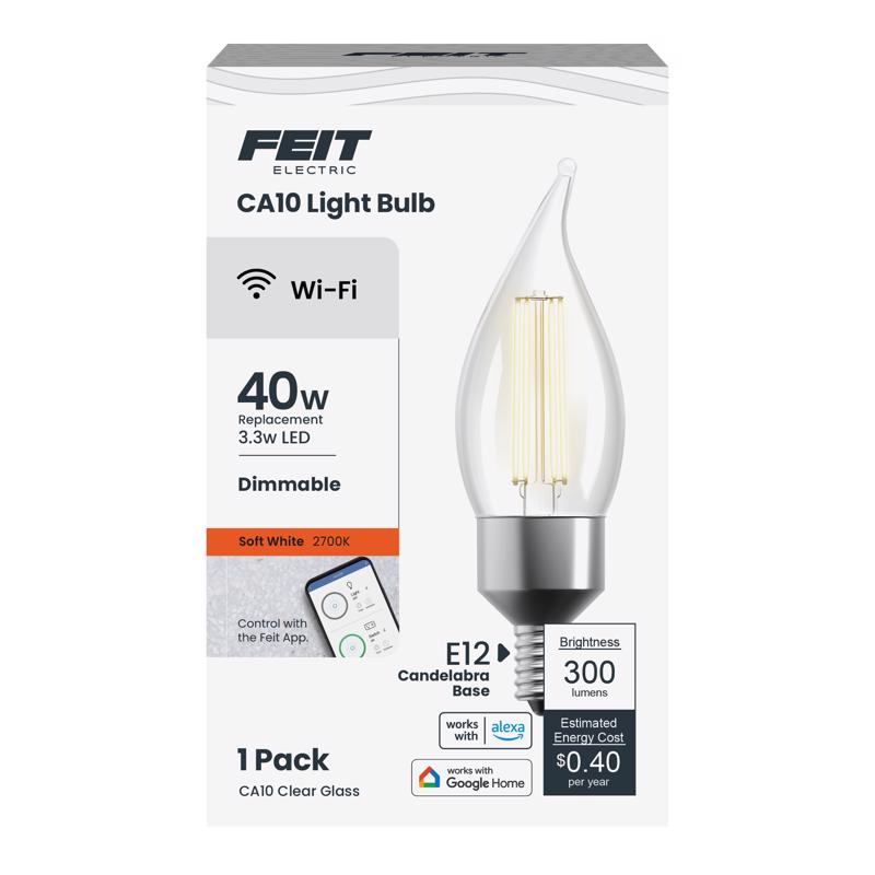 Feit Smart Home CA10 (Flame Tip) E12 (Candelabra) Smart-Enabled LED Bulb Soft White 40 Watt Equivale