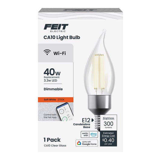 Feit Smart Home CA10 (Flame Tip) E12 (Candelabra) Smart-Enabled LED Bulb Soft White 40 Watt Equivale