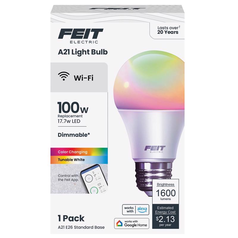 Feit Smart Home A21 E26 (Medium) Smart-Enabled LED Bulb Color Changing 100 Watt Equivalence 1 pk