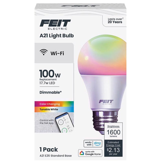 Feit Smart Home A21 E26 (Medium) Smart-Enabled LED Bulb Color Changing 100 Watt Equivalence 1 pk