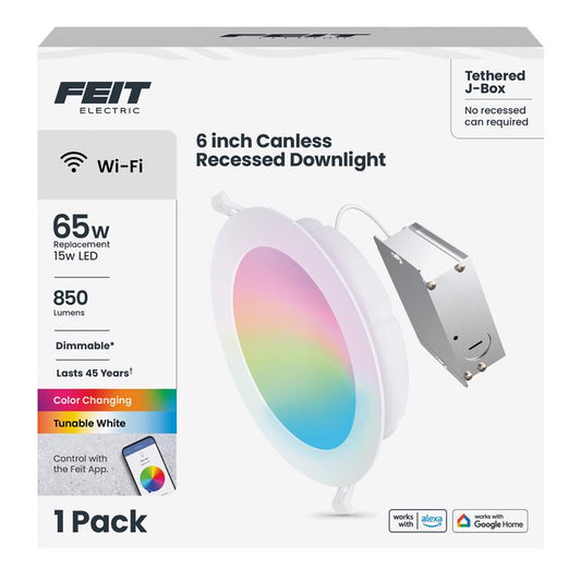 Feit Smart Home Frost White 6 in. W Aluminum LED Smart-Enabled Canless Recessed Downlight 15 W