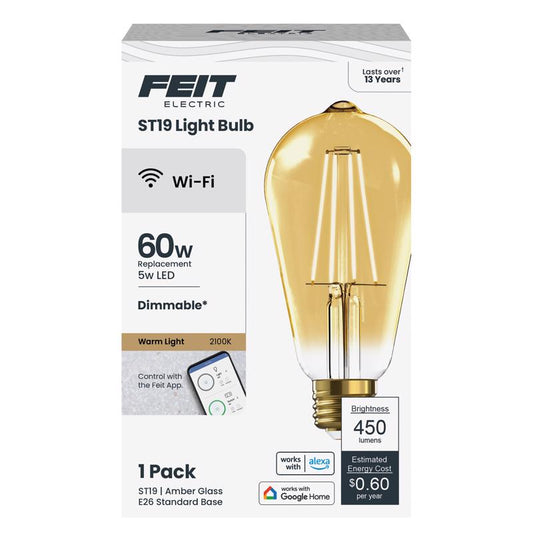Feit Smart Home ST19 E26 (Medium) Smart-Enabled LED Bulb Amber 60 Watt Equivalence 1 pk