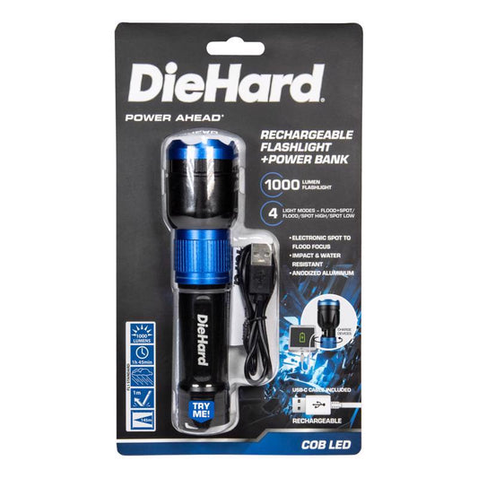 Dorcy DieHard 1000 lm Black/Blue LED Rechargeable Flashlight Power Bank