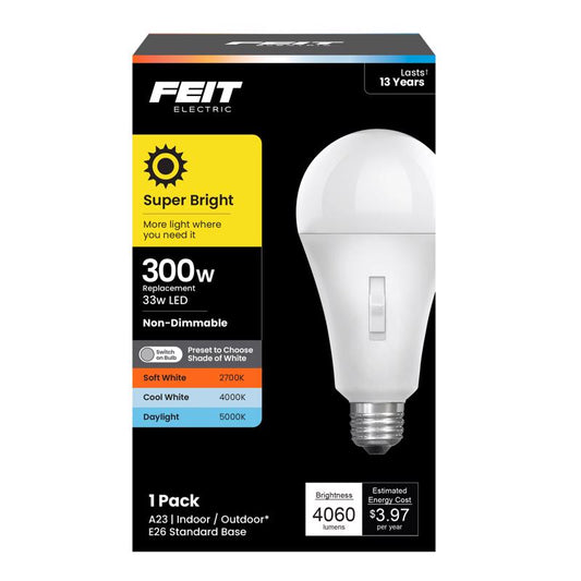 Feit A23 E26 (Medium) LED Bulb Adjustable White 300 Watt Equivalence 1 pk