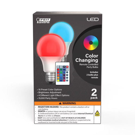 Feit A19 E26 (Medium) Party Bulb Color Changing 5 Watt Equivalence 2 pk